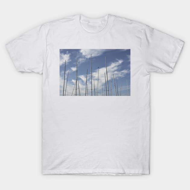 Yacht masts at Brancaster Staithe, Norfolk, UK T-Shirt by richflintphoto